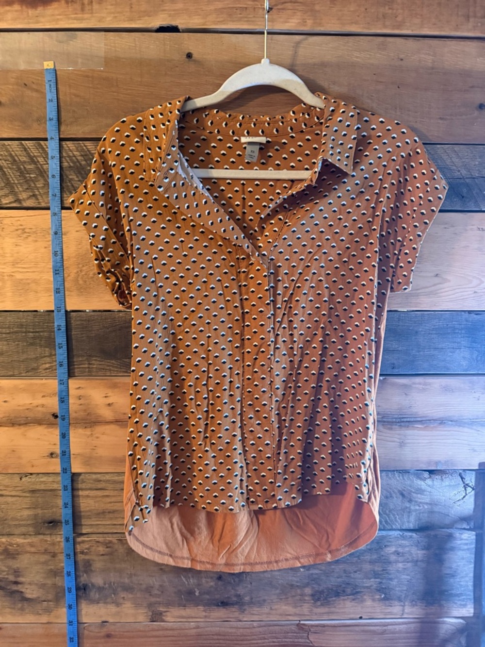 A New Day Rust Printed Blouse XS Flowy Lightweight Work Top Chic